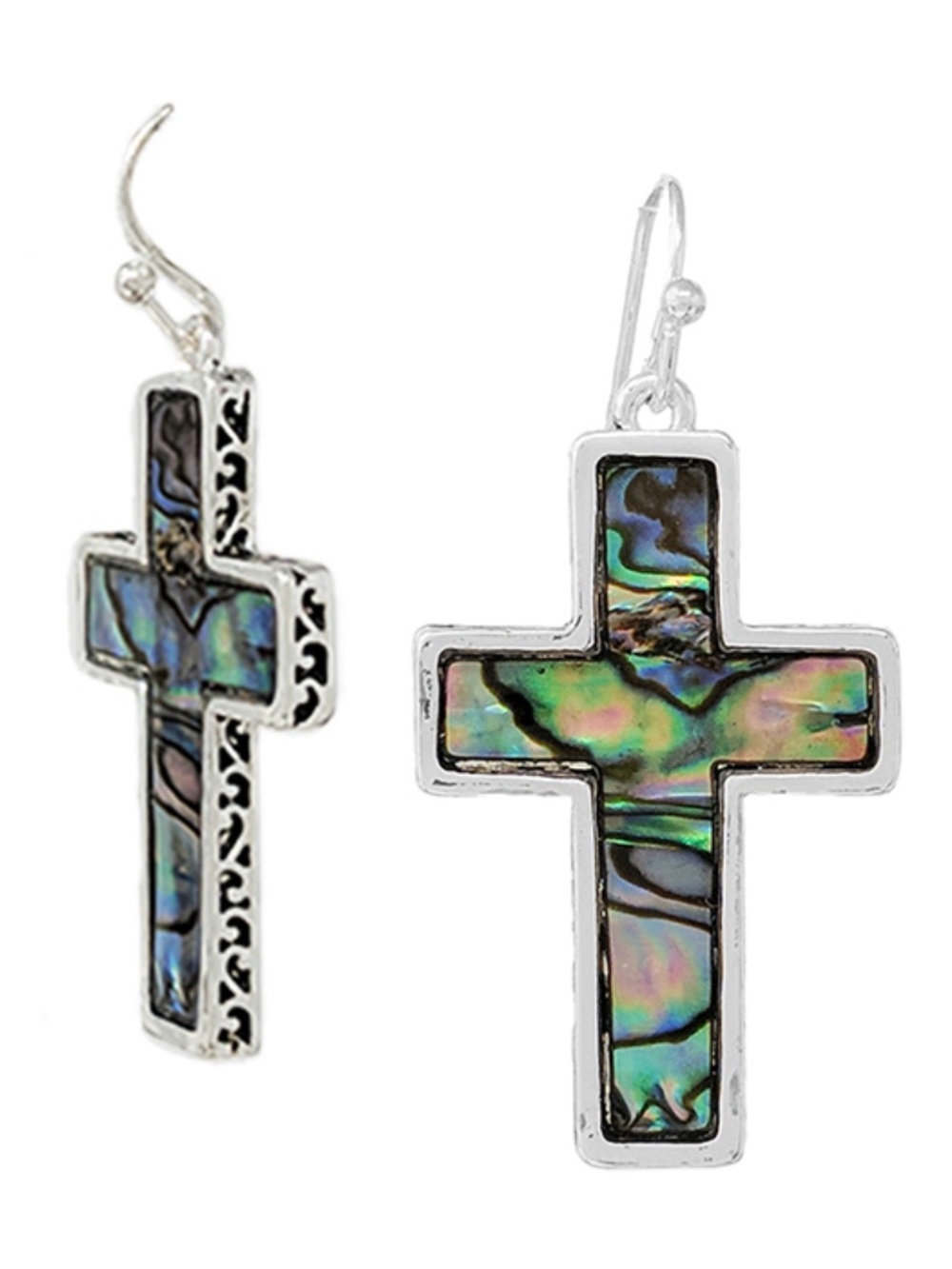 Abalone Cross Filigree Earrings 1"